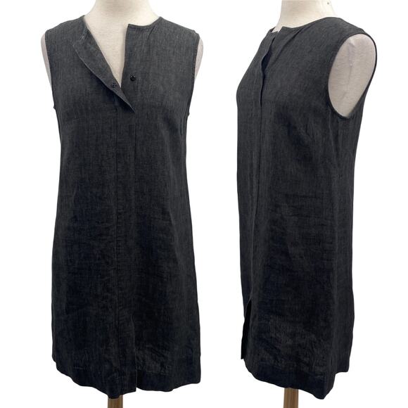 Nuthatch Linen Mini Dress Sleeveless Snap Neckline Shift A Line Gray Womens M - Picture 1 of 9